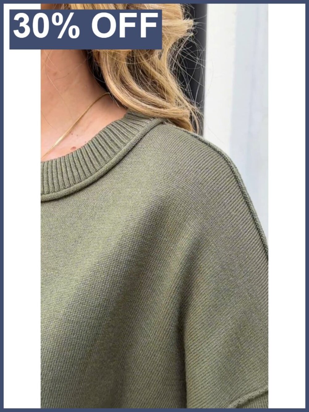 Oversized Cropped Knit Sweater Pullover Crew Neck 3/4 Sleeve Loose Fit Casual - Picture 5 of 6